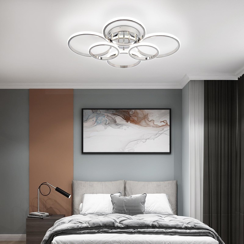 Sovinzert Modern Ceiling Lights, 6 Rings Dimmable Chrome LED Ceiling