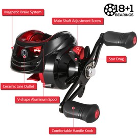 Lixada Baitcasting Reel 18+1BB Ball Bearing Baitcasting Fishing Reel High Speed 7.2:1 Gear Ratio Magnetic Brake System Baitcaster Reel