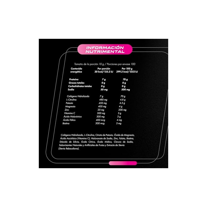 AS Colágeno Hidrolizado, en polvo,100 porciones, Sabor frutas, 1 kg.