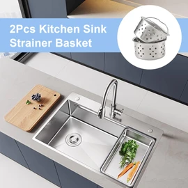 QruiLanTu 2pcs Kitchen Sink Drain Basket, 3-inch 304 Stainless Steel Drainage Filtration Basket with handle for Kitchen Sink Strainer Replacement(1.57" Depth)