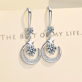 Stocking Stuffers Holiday Outfits for Women 2024 Star Moon Earrings for Women Rhinestone Dangle Earrings Crystal Star Earring Sparkly Wedding Prom Earrings Jewelry Gift for Girls