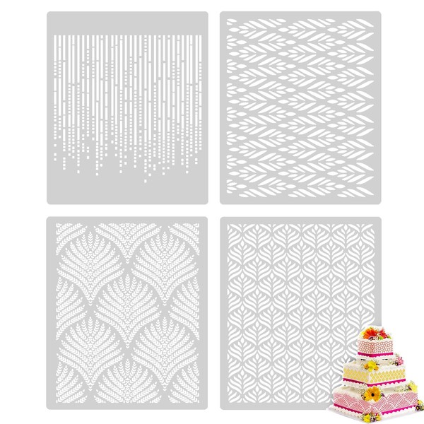 Cake Template Stencil- Cake Stencils Decorating Buttercream, Cake Decorating Templates, Hollow Lace Design Embossing Molds Baking Tools for Cake Decoration Printing Birthday Wedding (4PCS)