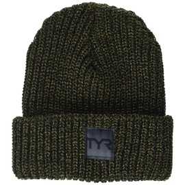 TYR Standard Unisex Cuffed Ribbed Beanie, Olive, One Size