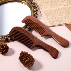 Pack of 2 Wooden Hair Combs, Natural Sandalwood Comb, Antistatic Curling Comb, Scalp Massaging Hair Combs, Durable Strands Comb, Birth Comb with Sandalwood Fragrance Comb Coarse for Men and Women