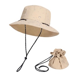 Waterproof Bucket Hats for Women Men UV Protection Sun Hat Packable Boonie Cap Outdoor Rain Hat Khaki