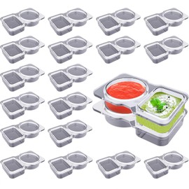 RDGDFONG 20 PCS Plastic Snack Containers, Double Compartment Condiment Containers with Lids, Reusable Snack Container, Suitable for Kitchen Storage and Outdoor Parties (20 PCS)