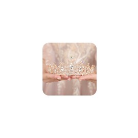 JWICOS Crystal Tiaras for Women Princess Crown Wedding Tiaras and Crowns for Women Tiaras for Girls Birthday Party Hair Accessories Bride Headband Bride for Prom Christmas (AB Crystal Gold)