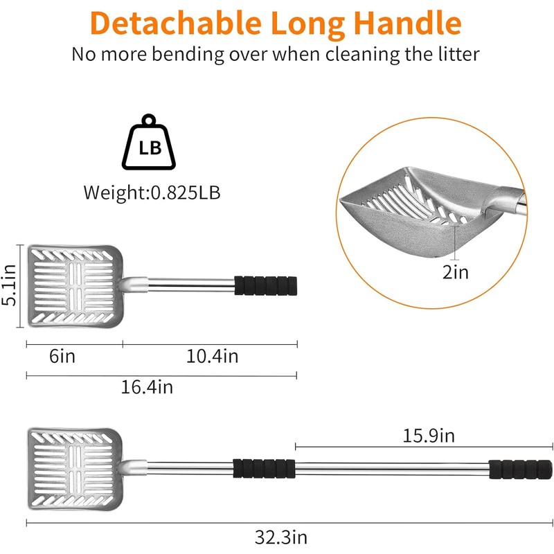 Yangbaga Metal Cat Litter Scoop:Detachable Long Handle Litter Scooper with