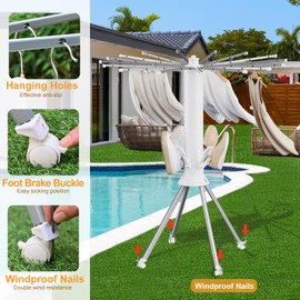 4-Legged Clothes Drying Rack Foldable, Portable Laundry Drying Racks, Outdoor Collapsible Drying Rack Clothing with 4 Pulleys and Anti-Slip Holes, Aluminum Indoor Dry Rack for Clothes, Shoes, Towel