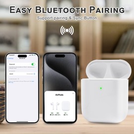 Wireless Charging Case Compatible with Airpods 2nd Generation, Replacement 1st Gen Charger Case Only with Bluetooth Pairing Sync Button White(No Earbuds)