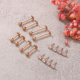 JSDDE Lip Piercing Stud Gold Threadless Insertion Labret Piercing Nose Piercing Stud Helix Tragus Piercing Medusa Ashley Piercing Lip Piercings Stud 6-12 mm, Stainless Steel, No Gemstone