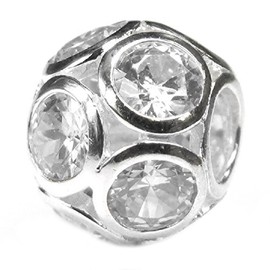Sterling Silver Ball Cubic Zirconia April Synthetic Birthstone European Style Bead Charm