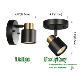 CRAFTRONOS 1 Light Track Lighting Kit,2 Packs Matt Black Brass Finish Adjustable Moden Flush Mount Ceiling Spotlight Wall Sconces for Kitchen,Hallway,Living Room Home Improvement