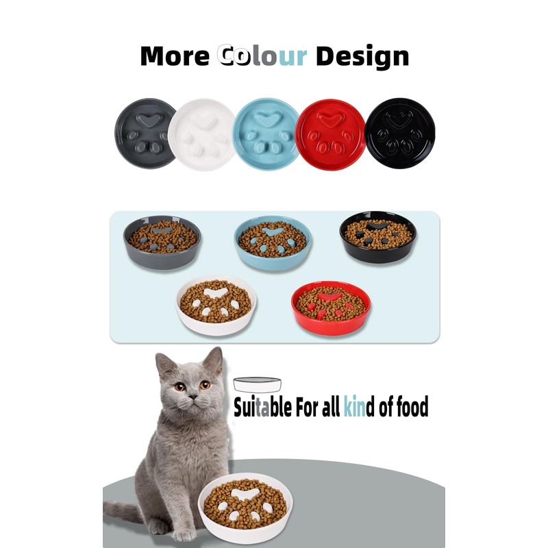 Slow Feeder Cat Bowls, Ceramic Fun Slow Eater Bowl for