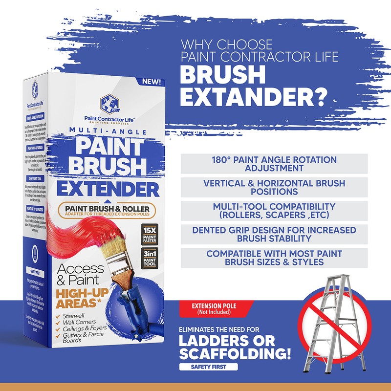Multi-Angle Paint Brush Extender - Extension Pole Attachment Holder for