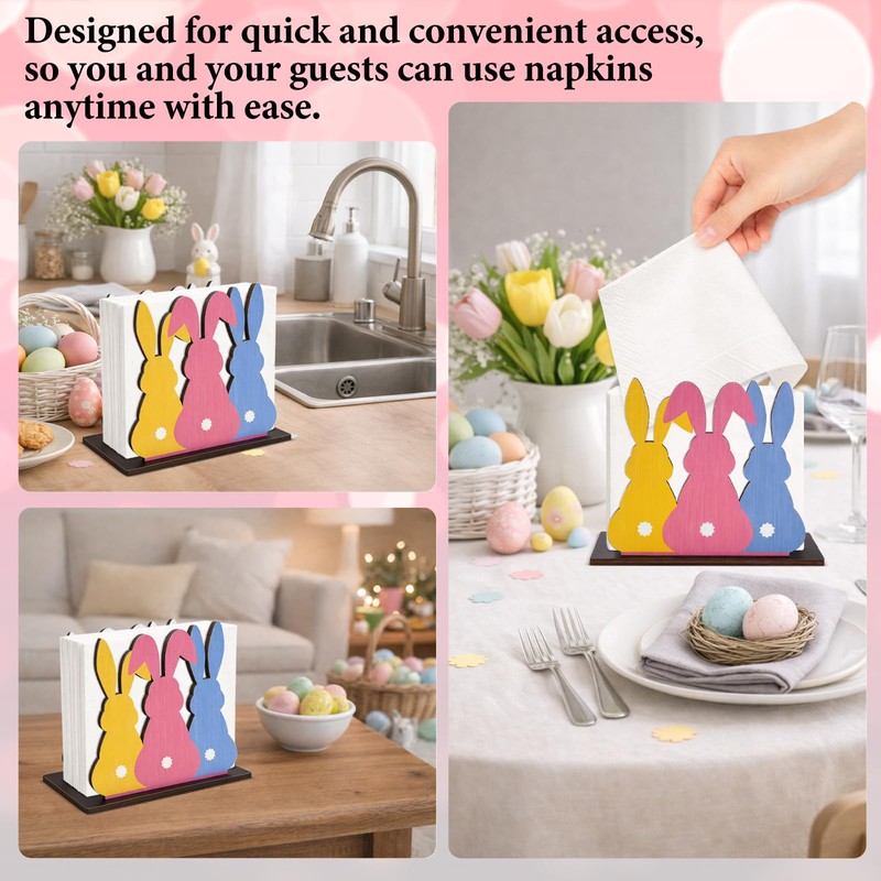 Easter Napkin Holder Cute Bunny Wood Napkin Holder for Table