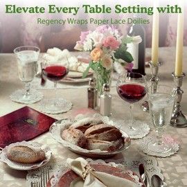 Regency Wraps Paper Lace Doilies, 10” Round Pack of 25 for Decorative Table Display of Cakes, Desserts, Appetizers for Weddings and Parties, White