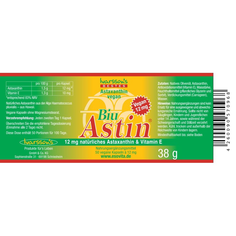 Astaxanthin - from Hawaii - BiuAstin vegan - 50 capsules