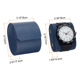 HARFINGTON Watch Roll Travel Case Single Slot Portable Leather Watch Cases for Men and Women, Watches Storage Organizer with Removable Pillow for Traveling, Display, Cross-grain Texture Blue