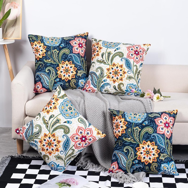 ZFENGYYUAN NAVY Flower Pillow Covers 45x45 cm Cushion Covers Polyester