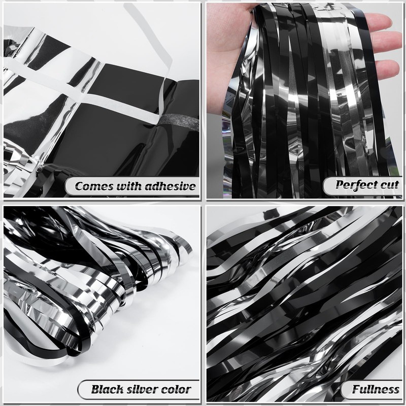 3 Pack 3.3Ft x 6.6Ft Graduation Foil Fringe Curtain Backdrop