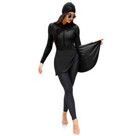 FYMNSI Women Modest Burkini Swimsuits Muslim Swimwear Full Body Islamic Swim Tops Pants Hijab 4 Piece Rash Guard S-XL, Black, X-Large