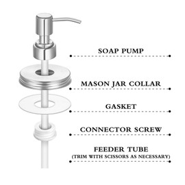 4 Pack Mason Jar Soap Dispenser Lids with Pumps, Rustproof Stainless Steel, Lotion Soap Dispenser Lids Replacement for 16 oz Regular Mouth Mason Jar Decor, 4 Brushes Included Silver