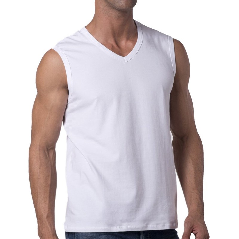 Y2Y2 Men's Sleeveless V-Neck T-Shirt, White, Big and Tall 4XL