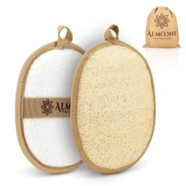 ALMOONI Almooni Natural Loofah Exfoliating Body Scrubber, Made with Natural Egyptian Shower Loofah Sponge, Bath Shower Loofah Sponge for Women and Men, for Face and Body That Gets You Clean - 2 Count (1 Pack)