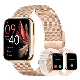 Smartwatch for Women, Calls and Answer/WhatsApp/Voice Assistant, 1.85 Inch Digital Watch Fitness Tracker with Heart Rate Monitor/Sleep Monitor/Pedometer, 110+ Sports Smart Watch Android iOS Gold