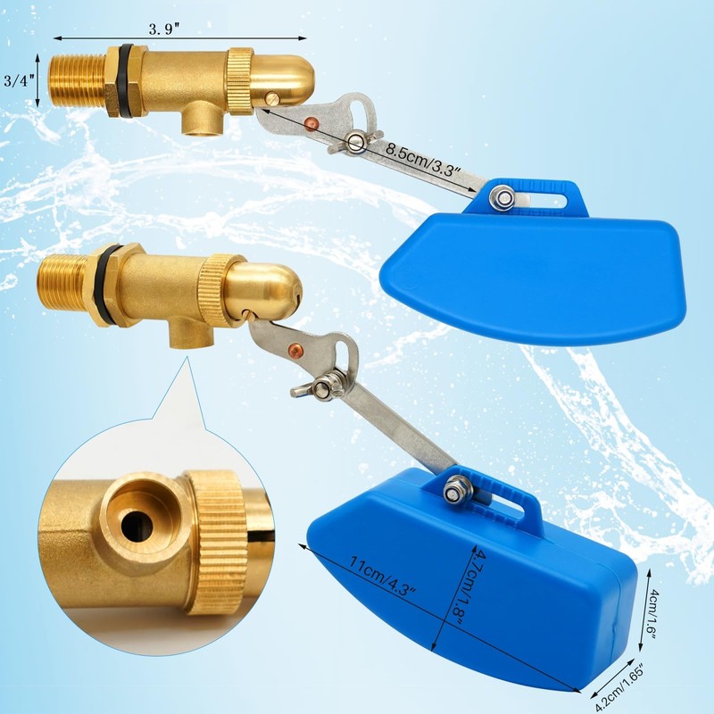 MUYIRTED Float Valve 3/4 Inch Brass Blue Plastic Float, Cistern