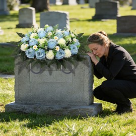 Wocst Cemetery Flowers for Graves Cemetery Saddles for headstones Silks Grave Roses for Outdoor Grave Decorations Weatherproof,NO-Fading