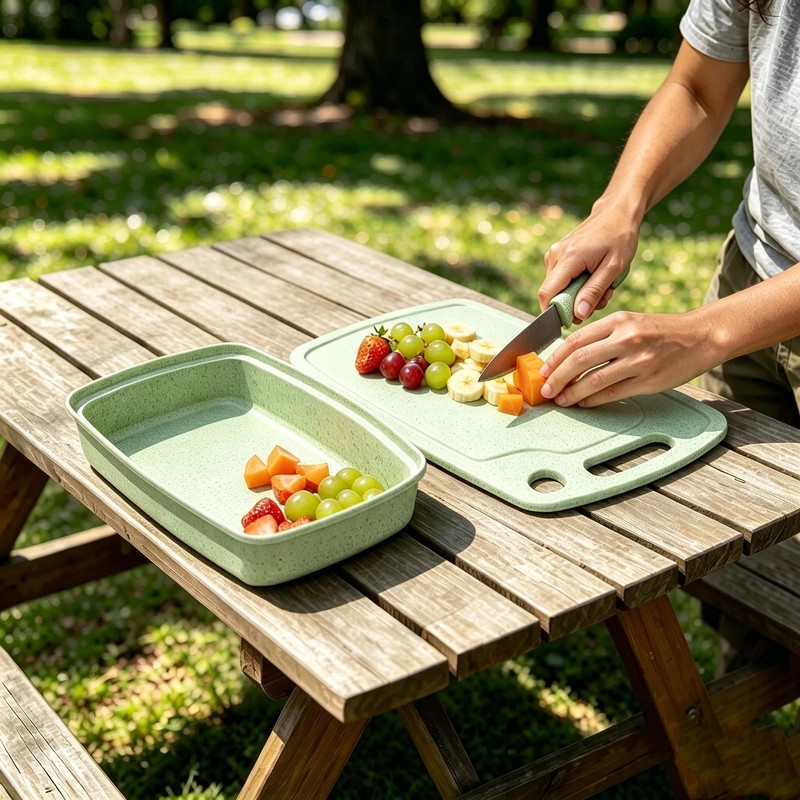 5-in-1 Cutting Board, Knife, Peeler, Scissors and Tray Set/Travel, Camping/Outdoor,
