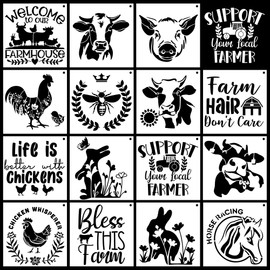 Keluna Farmhouse Animal Stencils for Painting - 15 Pcs Farm Stencils for Painting on Wood, Cow Stencils for Crafts, Farmhouse Farmer Stencils for Painting on Wall, Wood Burning Stencils Farmhouse Barn