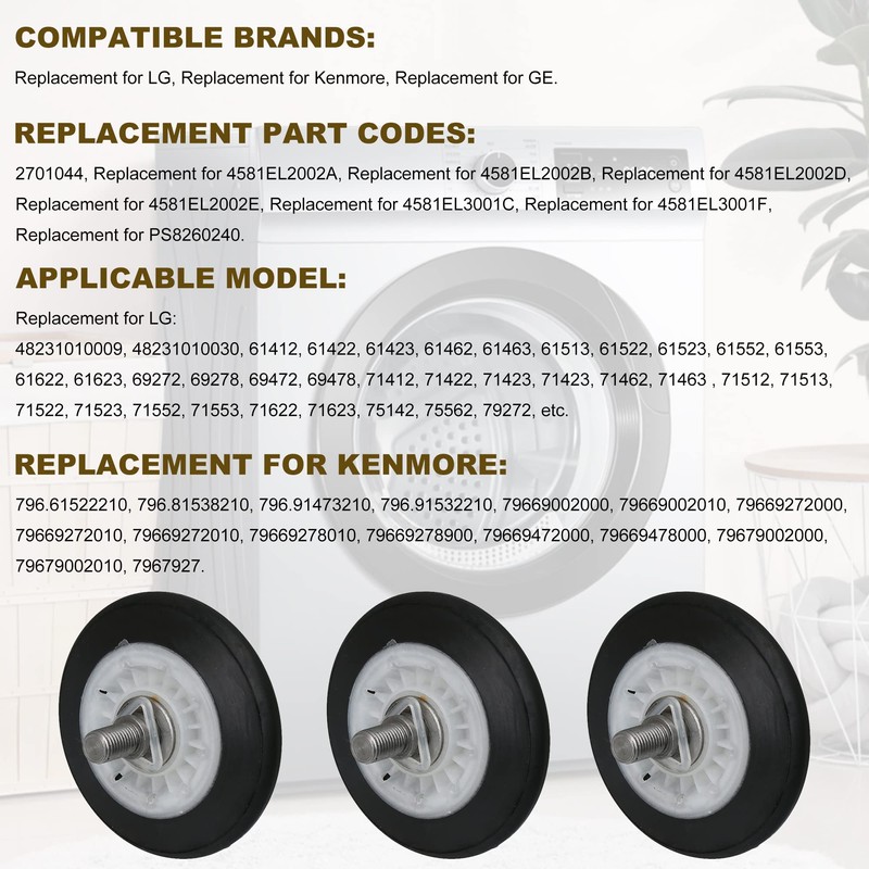 Walmine 4581EL2002C Dryer Drum Roller Assembly Replacement for LG, Replace