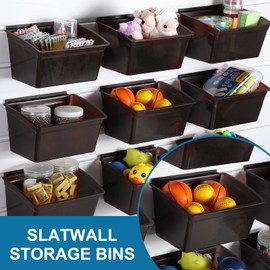 Unittype 12 Pcs Storage Bin Plastic Slatwall Bins for Slatwall Organizer Containers Garage Accessories(Transparent Black)