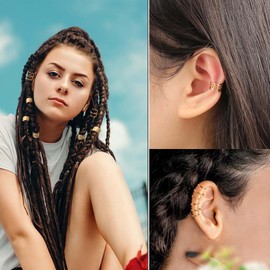 Hair Jewelry for Braids Accessories, Braids Dreadlock Accessories Non-piercing Ear Clip Adjustable Cuffs Hair Charms and Styling Jewelry Tools for Women Men Styling (Rose Gold)