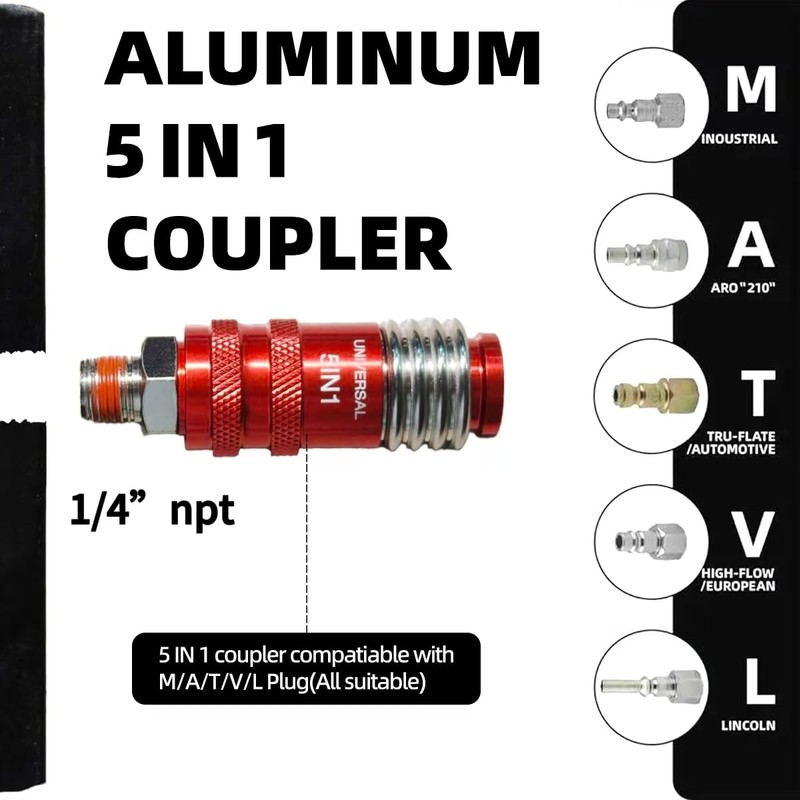 5 In 1 Universal Quick Industrial Connect Coupler Air Hose