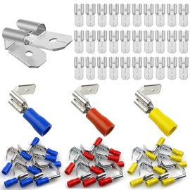 Zansens 60 Pcs Double Piggyback Spade Connectors, 1/4 inch Dual Formula Female Adapter Quick Disconnect Backpack Spade Crimp Terminal Assortment Kit, Piggy Back Spade Terminal Connectors, Silver