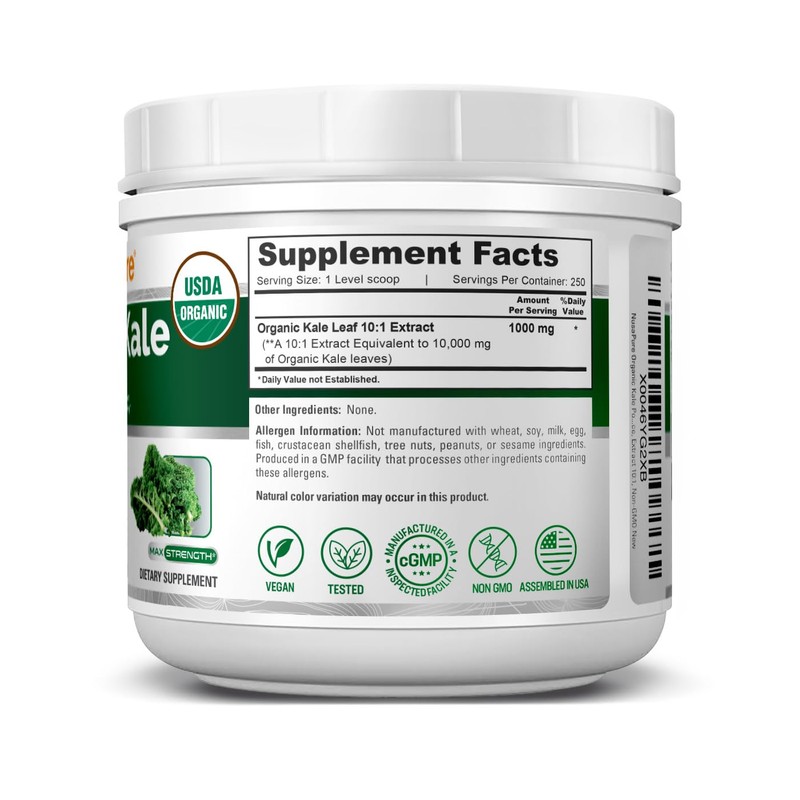 NusaPure Organic Kale Powder Extract 10:1 - Suitable for Vegetarian/Vegan,