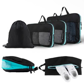 Atacama Premium Compression Packing Cube Set: Zipper & Dual Pockets, Packing Bags with Compression for Backpack & Suitcase - Black Set of 6