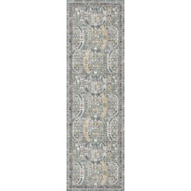 Madane Runner Rug 2'6''x8' Kitchen Runner, Hallway Runner Printed Vintage Washable Rugs Soft Non-Slip Low Pile 2.5x8 ft Runners for Hallways Laundry Room Rug Distressed Rug, Green/Gold