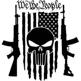 2-Pack We The People American Flag Skull Vinyl Sticker Decal Vinyl - 5 Inches - United States Patriotic Car Decals for Truck SUV Van Window Bumper Wall Laptop Waterbottle and Any Smooth Surface