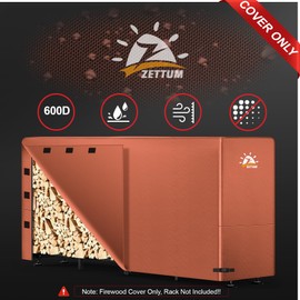 Zettum Firewood Rack Cover 8 Feet - 600D Wood Rack Cover Waterproof Heavy Duty, 8 Foot Outdoor Log Pile Holder Covers Storage for 8FT Standard Fire Wood Rack Stands (96 x 24 x 49 Inch)