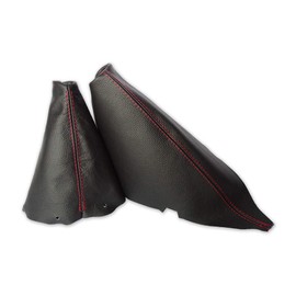 The Tuning-Shop Compatible with Gear Handbrake Gaiter for Mini Cooper S One D R50 R53 2001-2006 Genuine Black Italian Leather, Red Stitching