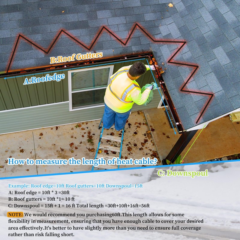 Kingdder 12 Ft (6FT~48FT) Heat Tape for Water Pipes Thermostat