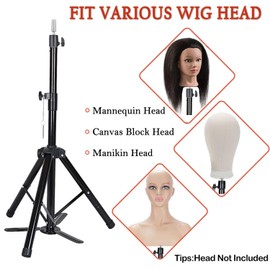 Generic Upgraded Wig Head Stand with Pedal,Thickened Pipe,Metal Mannequin Wig Head Tripod Kit Hair Stand Adjustable Holder for Cosmetology Hairdressing Training with Wig Caps,Paddle Comb,T-PIN, Black