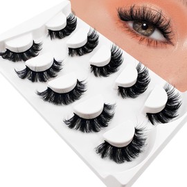 5 Pairs Russian Strip 16mm D Curl Lashes, Cat-Eye Lashes Wispy, that Look Like Extensions Volume Eyelashes, Faux Mink False Eyelashes.(5P-L17)