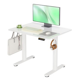 Claiks Glass Standing Desk, 35x20 Inch Small Stand Up Desk, Electric Adjustable Height Quick Install Home Office Computer Desk, Super White