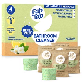 Fab Tab Bathroom Cleaner, Eco-Conscious Cleaning Tablets for Sparkling Bathrooms, Powerful Grime Remover, Citrus Scent, No Harmful Chemicals, Economical Refills - 4 Tablets (Bottle not included)